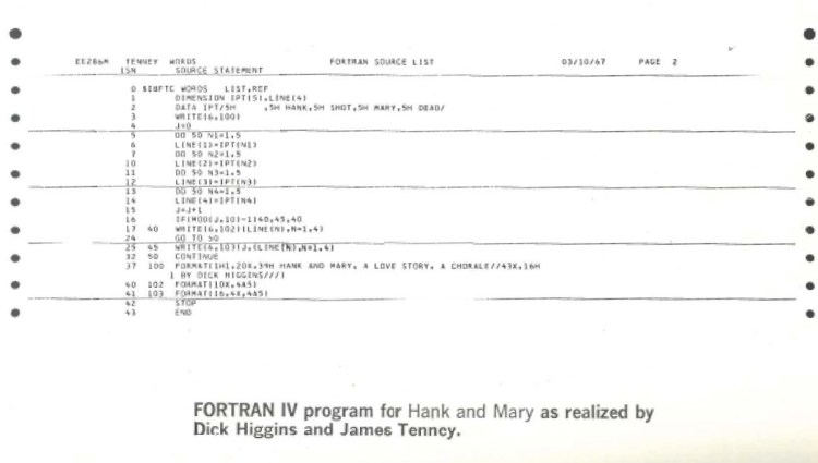 FORTRAN IV program for Hank and Mary, as realized by Dick Higgins and James Tenney