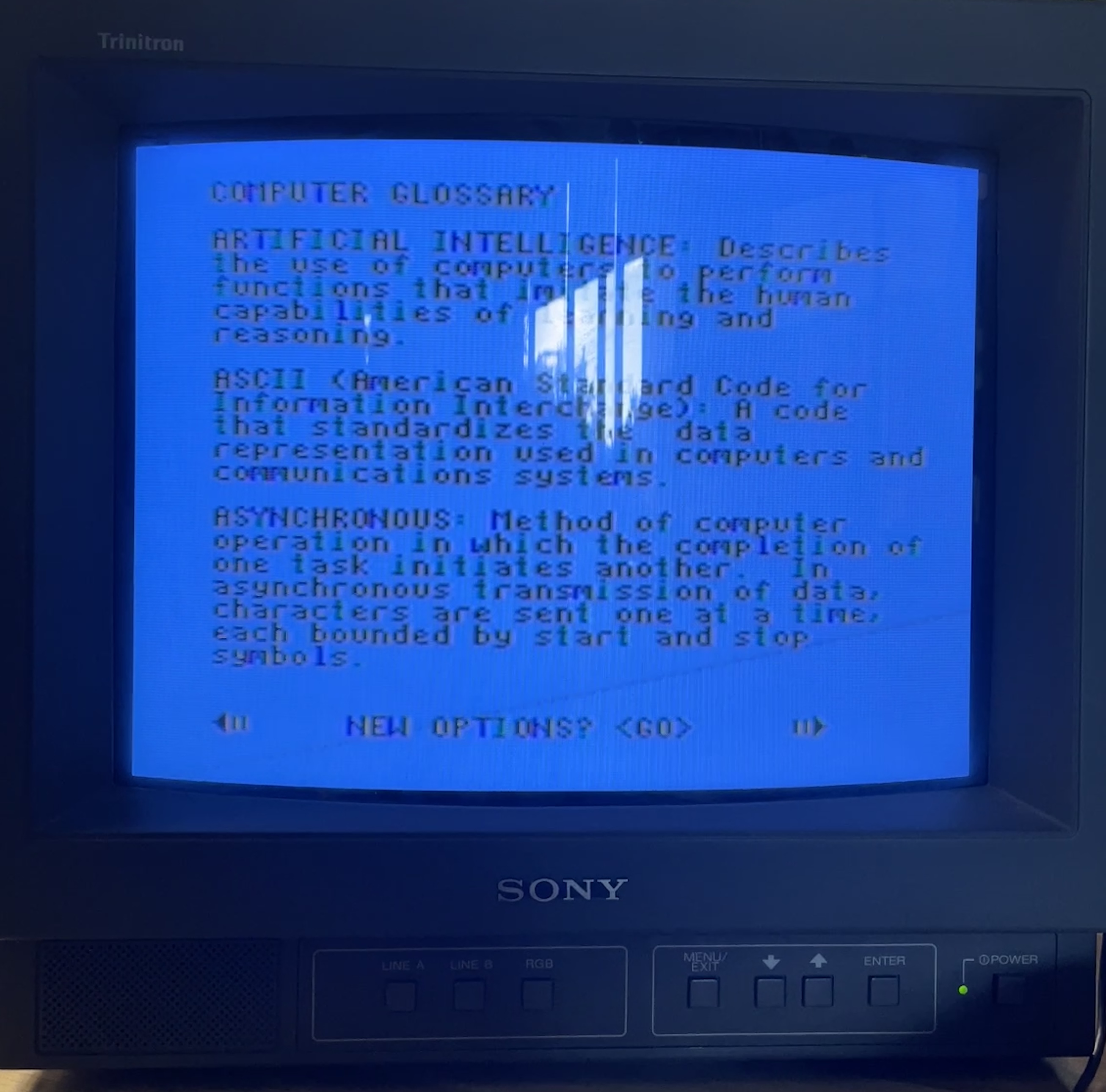 glossary definitions of artificial intelligence, ASCI, and asynchronous